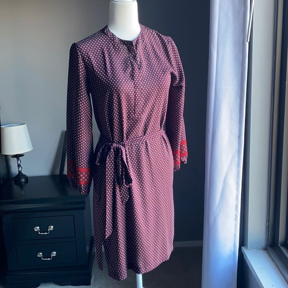 LOFT Burgundy Tie-Waist Dress (Size XS) - Picture 3 of 10